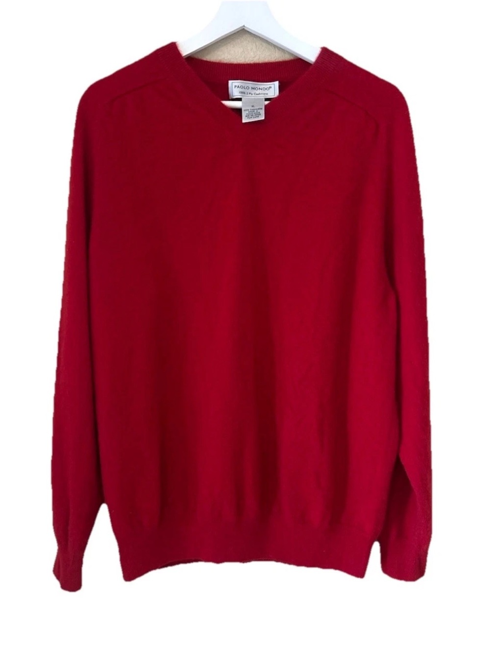 Paolo Mondo 100% 2 Ply Cashmere Red V-Neck Sweater - Men's Classic Knit Size XL
